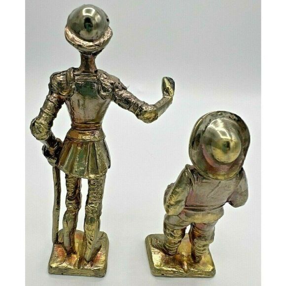 Don Quixote & Sancho Panza Figurines Pair Metal Standing On Open Book VINTAGE - Picture 2 of 11